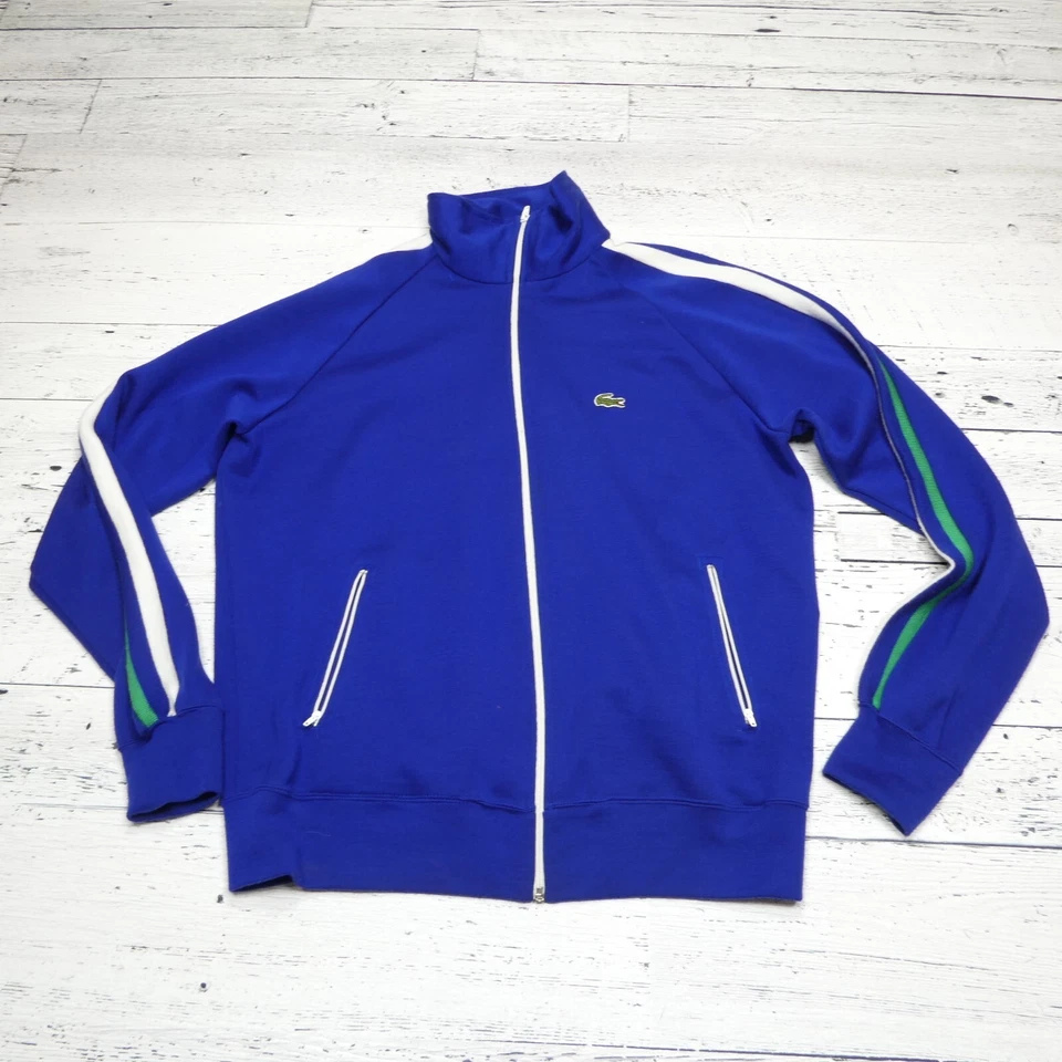 VINTAGE Izod Lacoste Tracksuit Masculino XL Azul Acrílico Zíper Completo Logotipo Bordado 80 - Imagem 2 de 4
