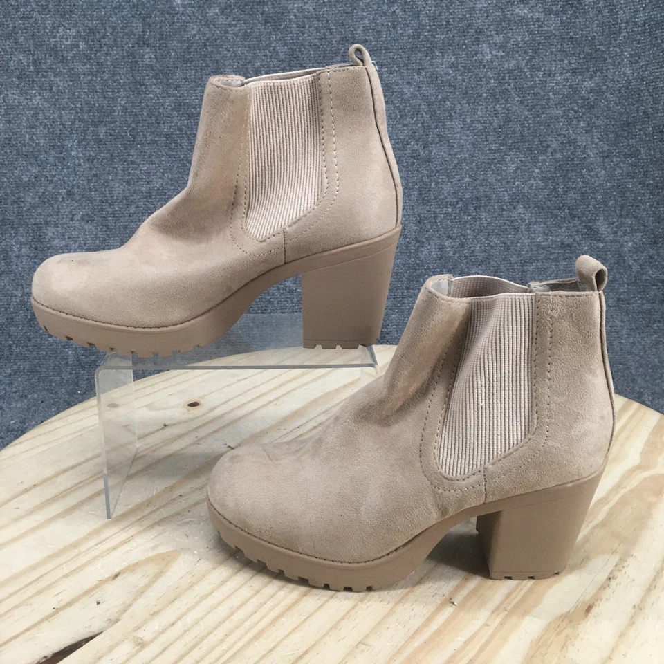 Botas Soda Para Mujer 8.5 Informales Tirar Chelsea Botín Beige Tela Tacones Foto 2 de 4