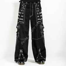 Gothic Pant Green Mesh Black Cotton Trousers Punk Studs Metal Chain Tripp Pant