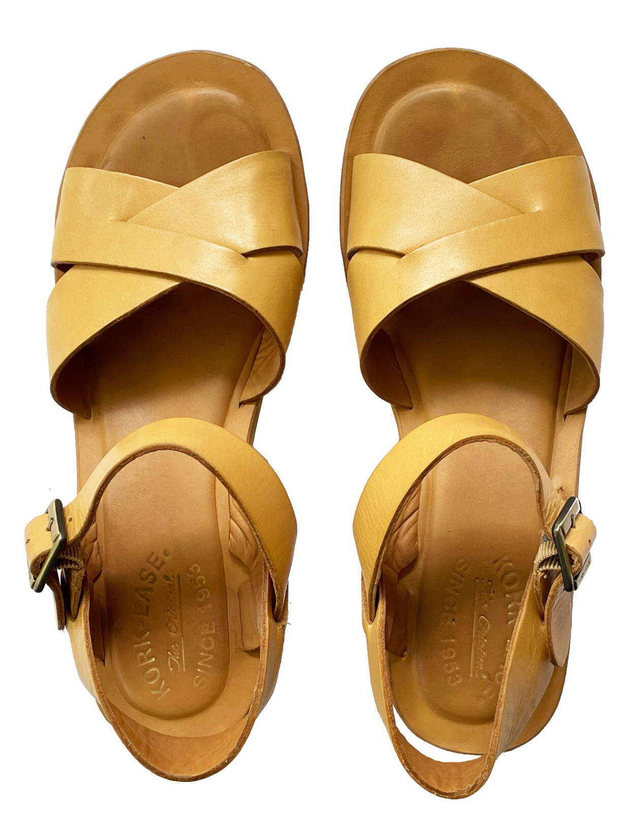 KORKEASE Myrna Classic Soft Tan Leather Cork Wedge Sandals Women's Size 8 eBay