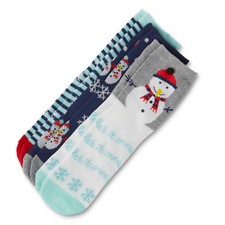 NEW Womens Snowmen Snowflakes Crew Socks Set of 3 ladies sz 4-10 blue gray