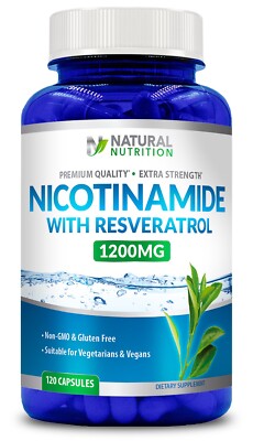 EXTRA STRENGTH Nicotinamide with Resveratrol  1200mg Vitamin B-3  - 120 Count