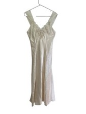 Vintage Cinema Etoile White Satin Slip With Lace Sheer Sides S