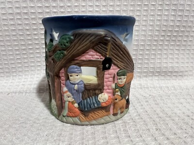 3-D Nativity Scene-Porcelain 2.75  Votive Candle Holder