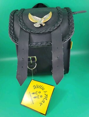 Max & Willie Leather Black Magic Sissy Bar Bag. Metal Eagle , Motorcycle NOS