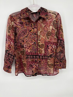 Studio by Liz Claiborne Button Down Shirt Blouse Womens Sz 6 Paisley Red Maroon
