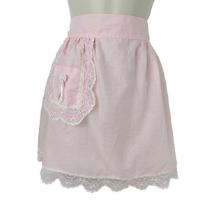 Vintage 50s 60s Pale Pink Semi Sheer Apron with Pocket Delicate Lace Trim Retro