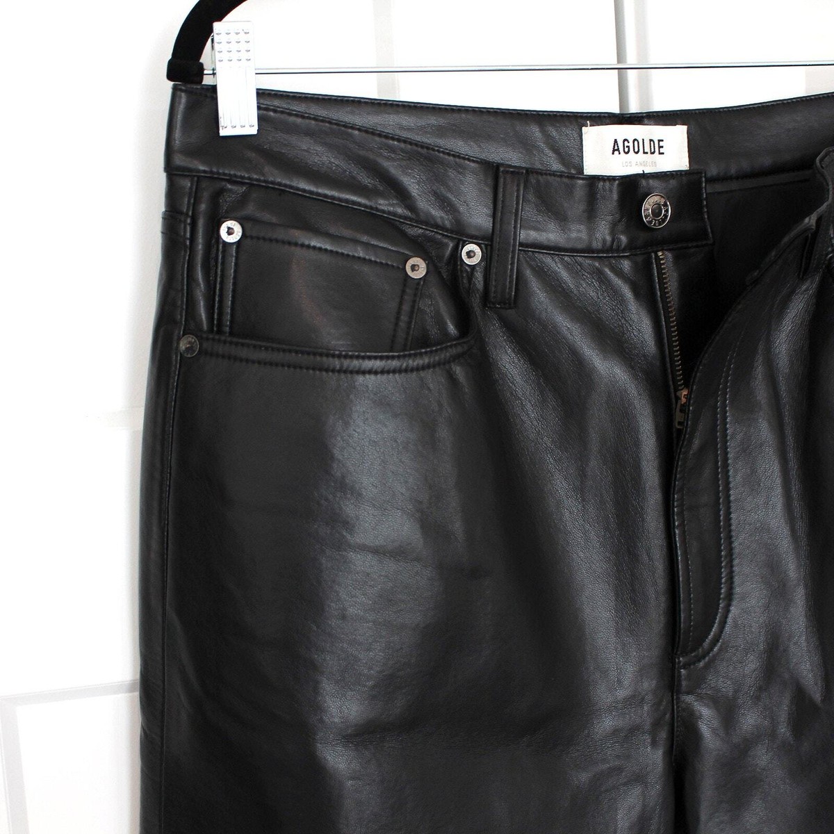 AGOLDE 90s Pinch Waist Recycled Leather Pants Detox Black Straight  display picture 1