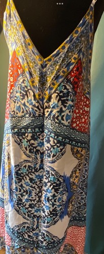 Vintage Bohemian Multicolor Sleeveless Maxi Dress With V-Neck & Spaghetti Straps - Picture 4 of 4
