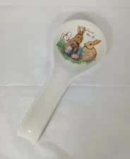 Effetti Bunny Rabbits Flowers Easter Eggs Spoon Rest Italy Ceramic Long Handle
