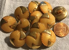 12 New Gold Tone Plastic & Amber Plastic Shank Buttons 13/16" 20MM Lot # 410