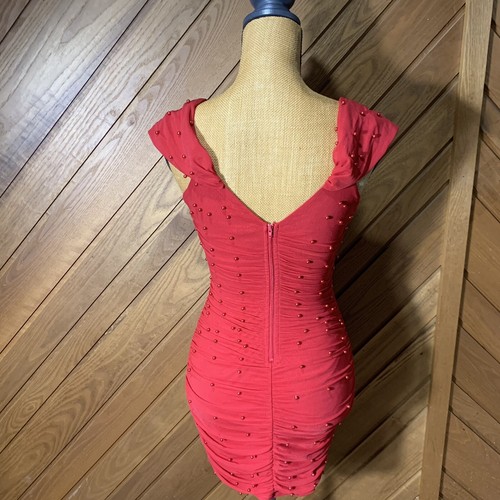 Windsor Red Faux Pearl Mini Dress Size Medium - Picture 5 of 6