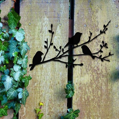 Rostige Metallvögel auf Ast | Einzigartiges Gartengeschenk | Singvogel Metalldeko