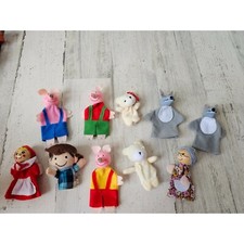 Wooden finger puppet Red Riding Hood bears grandma wolf mini vintage