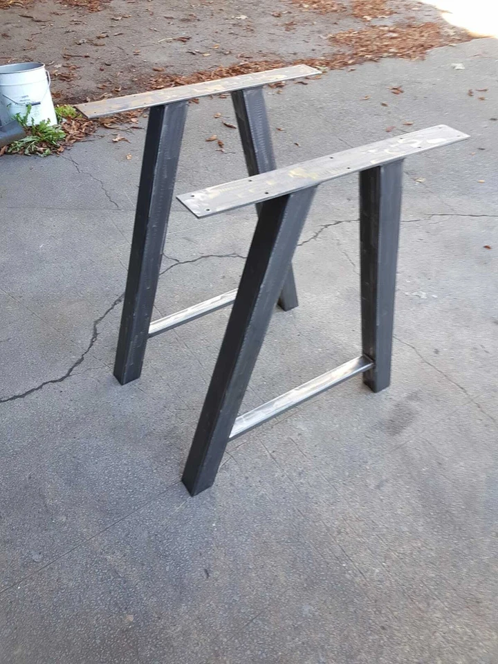 2 'A' DESIGN RETRO INDUSTRIAL STEEL METAL TABLE COFFEE BENCH LEGS DESK PAIR - Image 4 of 4