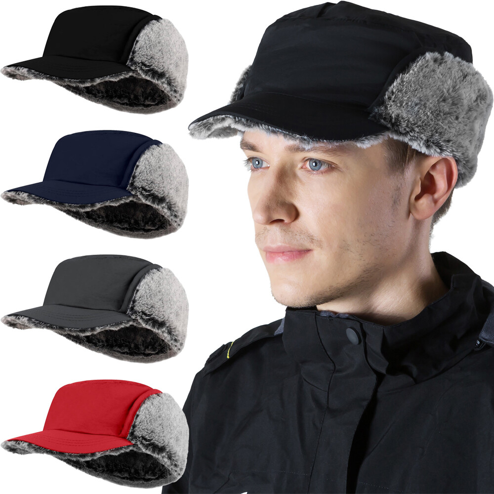 Winter Windproof Earflap Hat with Faux Fur Lining for Hunting and Baseball