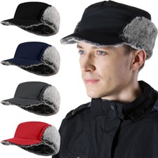 Winter Hat Windproof Earflaps Warm Visor Hat Faux Fur Lined Hunting Baseball Hat