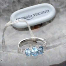 Anello  in oro bianco 750 18 kt con acquamarina e brillanti  new