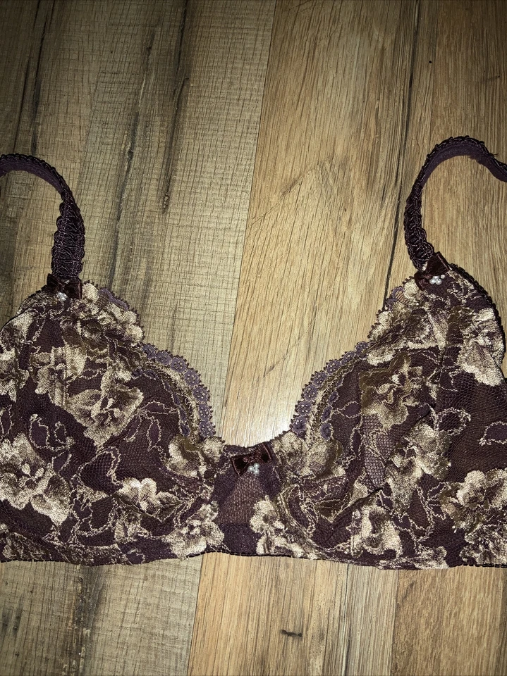 FELINA Brown Beige Lace Underwire Lightly Lined UNPADDED Bra 32DD  #5579 - Image 2 of 4