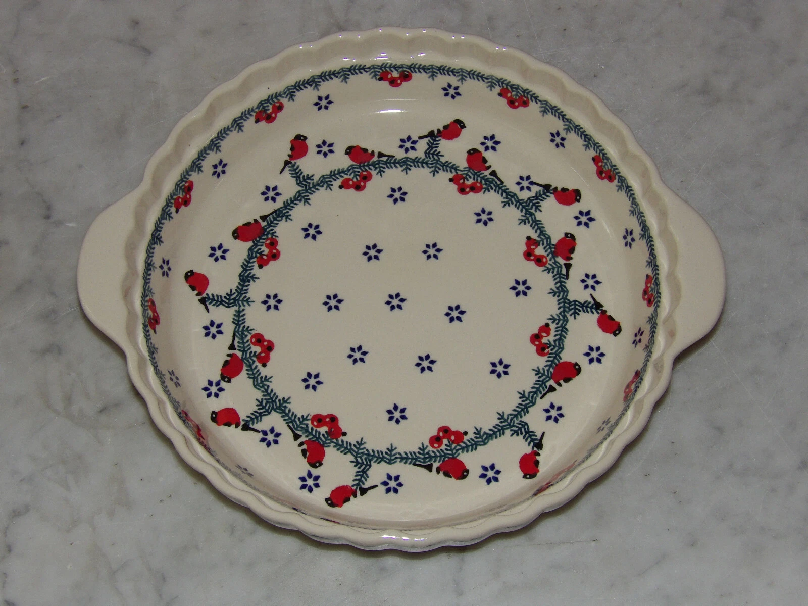 Polish Pottery Deep Dish Pie Baker! Cardinal Serenade Pattern!