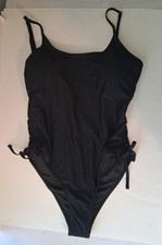 NWOT Women's Large Black One Piece Swimsuit Adjustable sides Beach Travel Pool