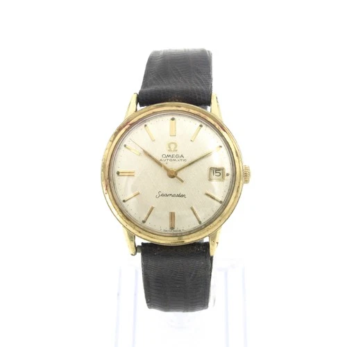 Vintage Omega Seamaster Automatic 32mm 14KGF Leather Mens Wristwatch #WB4092-4