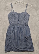 American Eagle Outfitters Dress Womens Sz 8 Blue Chambray Smocked Y2K Mini Vinta