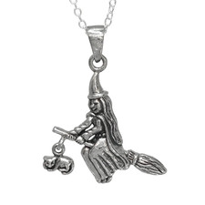 Colgante bruja con gato plata de ley 925 con cadena chapada 45 cm