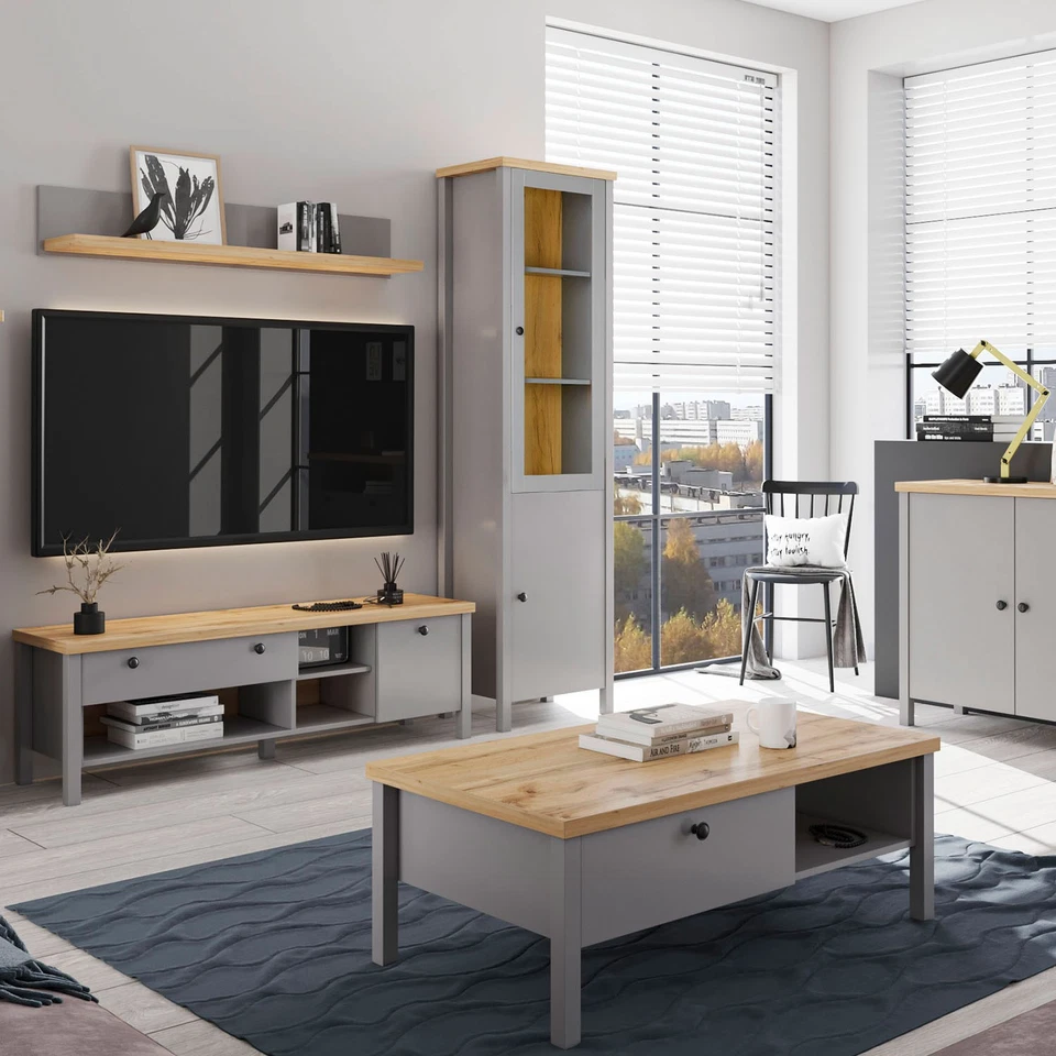 Vitrine Vitrinenschrank Glas Highboard Schrank Wohnzimmer Grau Holz Homestyle4u - Bild 2 von 4