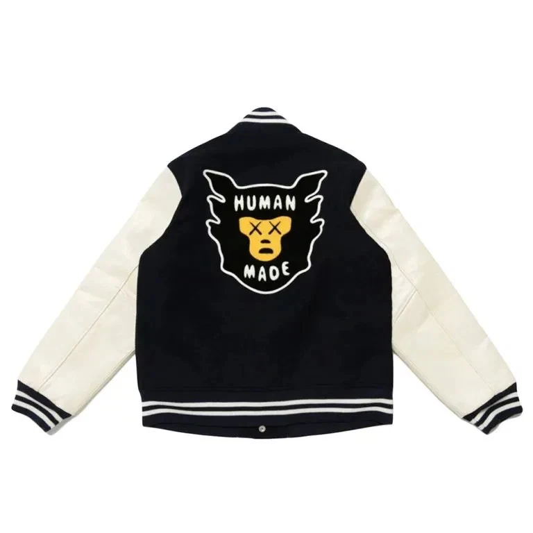 Human Made Kaws Black Wool Sleeves Varsity Letterman Men's Jacket