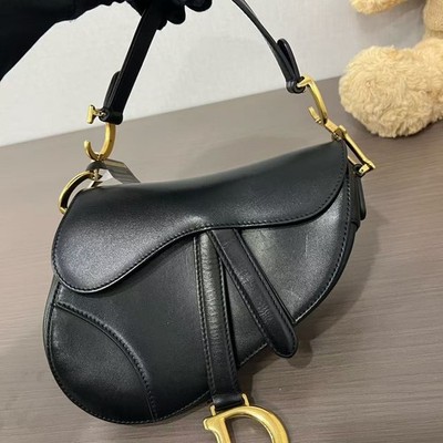 Christian Dior Saddle Black Gold Mini Leather Top Handle Shoulder Bag