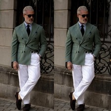 Green Men's Suits Double Breasted Formal Business Wedding Groom Tuxedo 2pieces