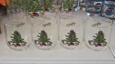 Luminarc Noel Christmas Tree Design Lowball  3.25" Beverage Glasses Set of 4