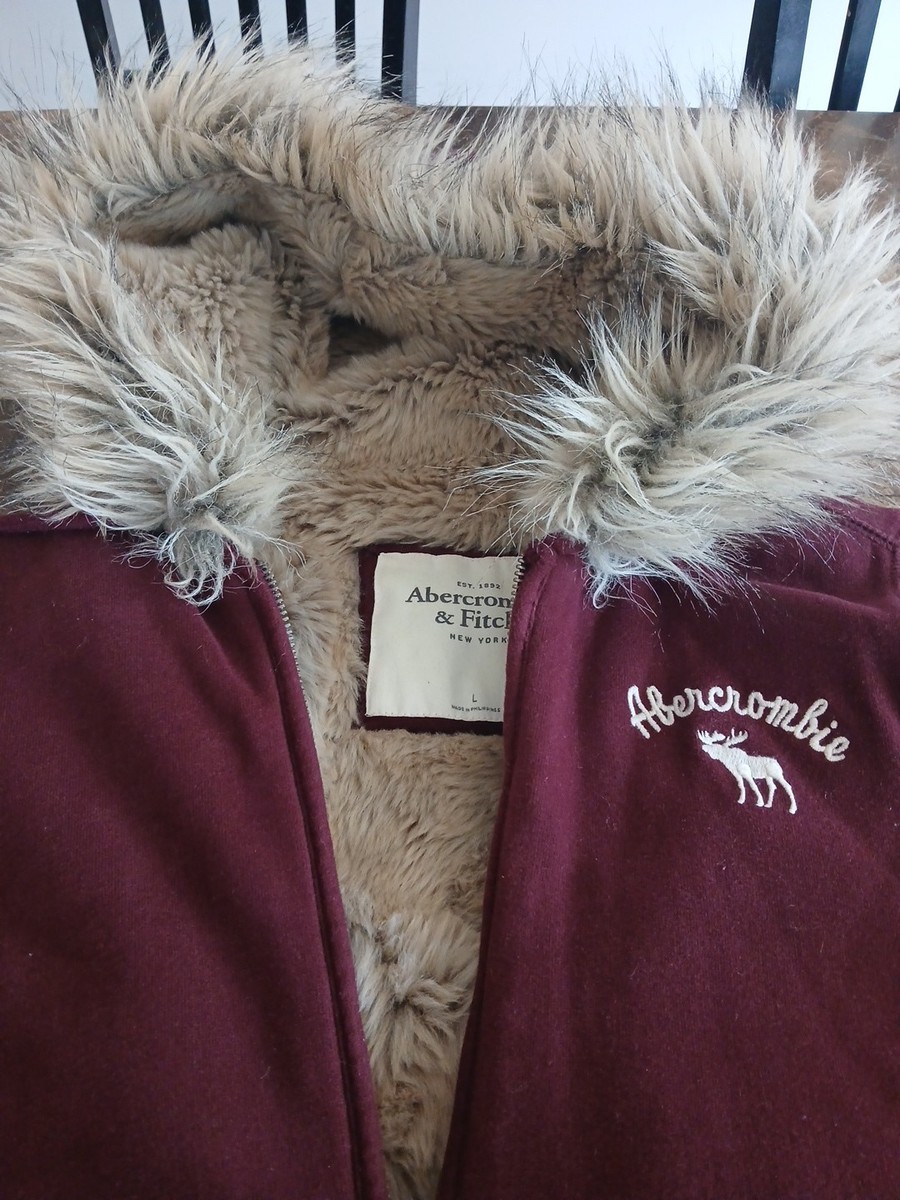 Vintage Abercrombie Fitch Womens Y2K Fur TrimLined Full Zip Hoodie