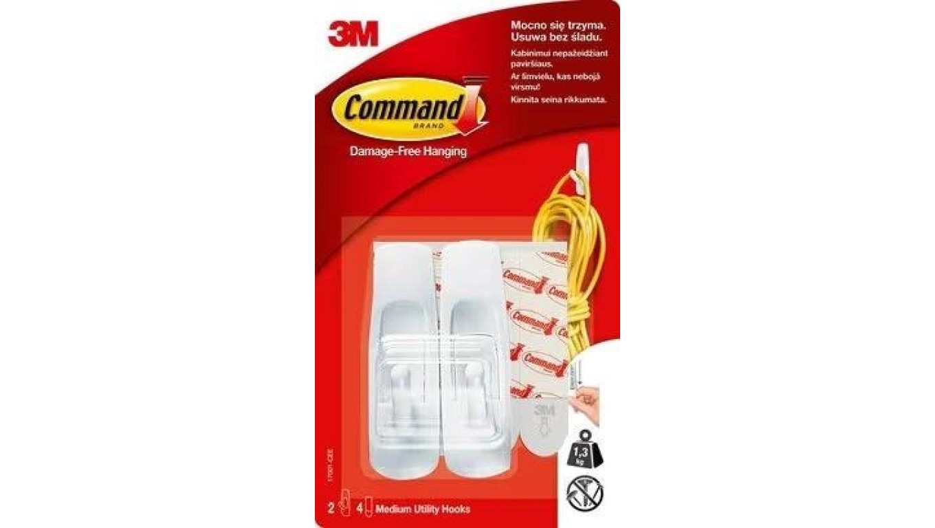 Reusable medium hooks 2pcs + 4pcs medium fastening straps 1.3kg 3M COMMAN /T2UK