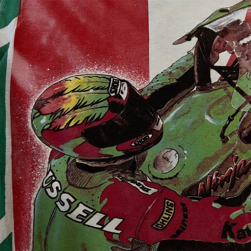 Vintage 1993 Kawasaki Racing T-Shirt Herren Large Biker Ninja All Over Print 90s - Bild 7 von 9