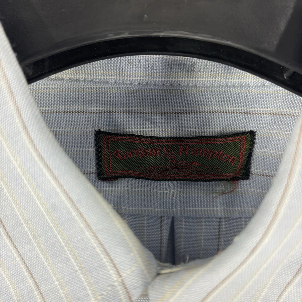 Camisa social masculina vintage Turnbury Hampton listras azuis manga comprida grande - Imagem 2 de 4