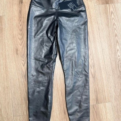 90 Degree by Reflex Faux Leather Leggings Gunmetal Grey Super Hi Rise Medium NEW