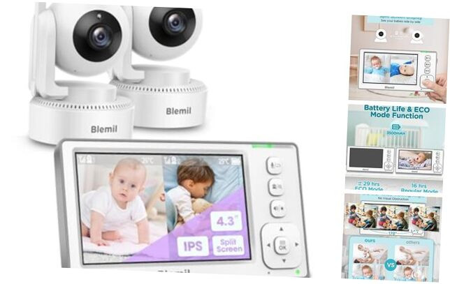 2-Camera Baby Monitor with 4.3 IPS Split-Screen, Audio, and 29-Hour Battery-image