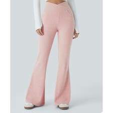 Halara Pink Textured Ribbed Crossover Flare Leggings V-Waist Pockets XS Regular