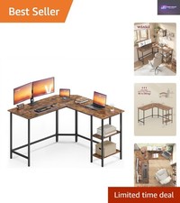 L-Shaped Rustic Brown & Ink Black Computer Desk for Home Office & Gaming