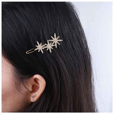 Crystal Starburst Hair Clip Barrette Rhinestone Star Hairpin Gold Wedding