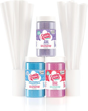 Floss Sugar Variety Pack with 3 - 11Oz Plastic Jars of Cherry, Blue Raspberry & 