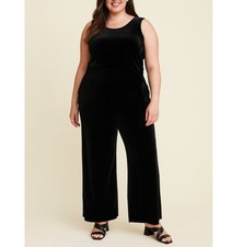 NWT Chaps Jumpsuit Dress Romper Black Womens size 14 Velvet Top Party Formal