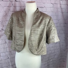 Jessica Howard Shimmering Beige formal short open front jacket sz 16W evening