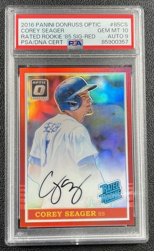 COREY SEAGER PSA 10 2016 PANINI DONRUSS OPTIC ROOKIE 1985 RETRO AUTO RED RC 3/5