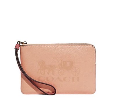Coach Corner Zip Wristlet in Colorblock with Horse and Carriage y2k Kawaii Blush