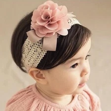 Baby Girl Elastic Floral Headband Girls Hairband Headwear (Pink Flower)