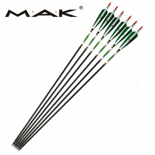 31/33'' Spine 500 Carbon Arrows Turkey Feather 7.6mm Archery Hunting Shooting - Picture 10 of 18