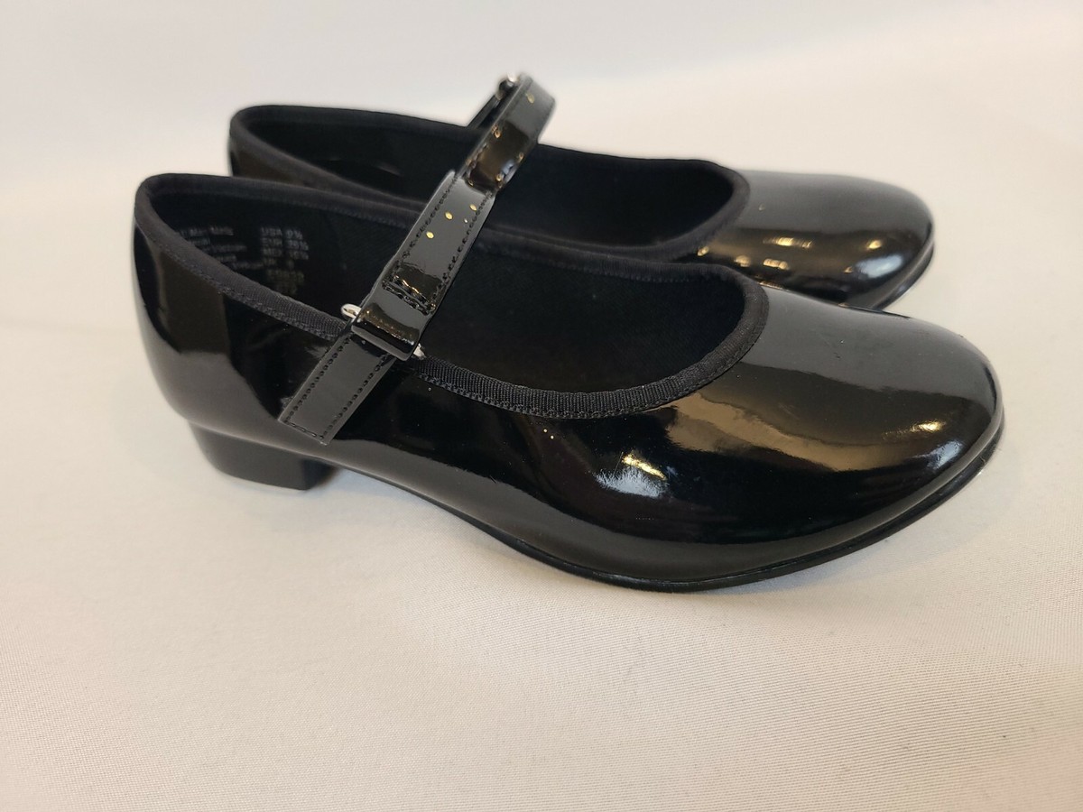 American Ballet Theatre ABT Spotlights Girls Size Black Patent Tap Shoes
